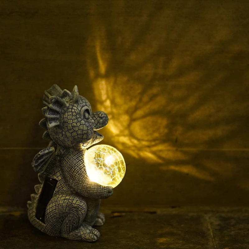 Yeemoo Drachen Figuren Gartendeko für Draussen,Lustig Dragons Deko Garten mit Solar Ball Geschenke f