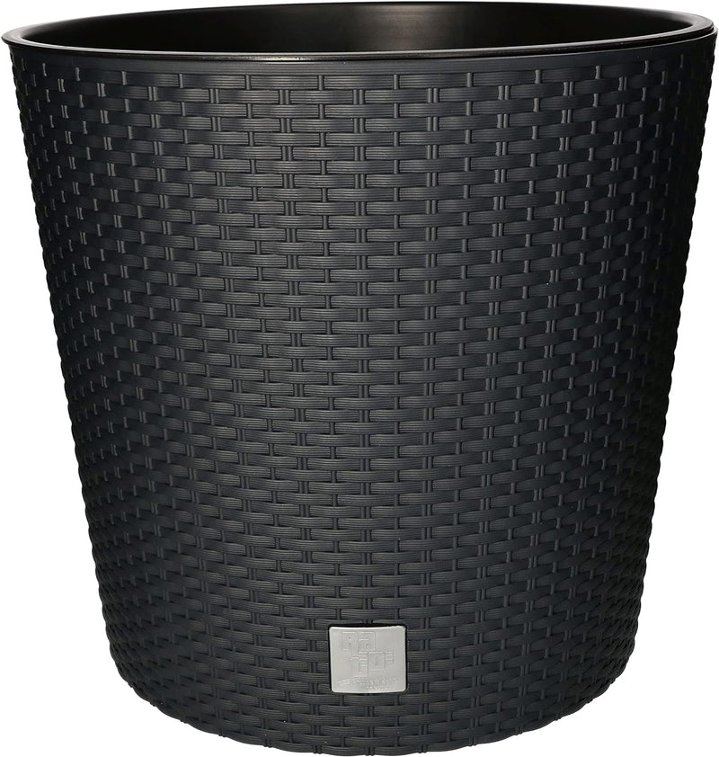 KOTARBAU® Blumentopf Ø 400x375mm Rattandesign Rund mit Innentopf Anthrazit, 400x375mm