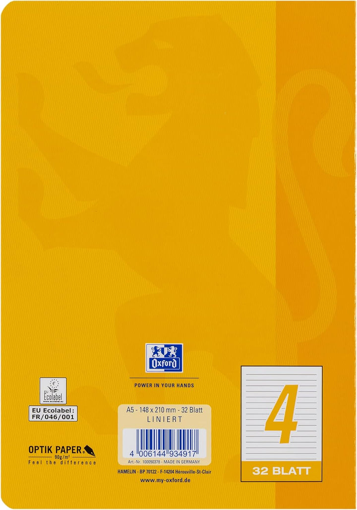 Oxford Schulheft A5, 32 Blatt, Lineatur 4, liniert, 10 Stück 4 - Liniert ab 4. Klasse, 4 - Liniert a
