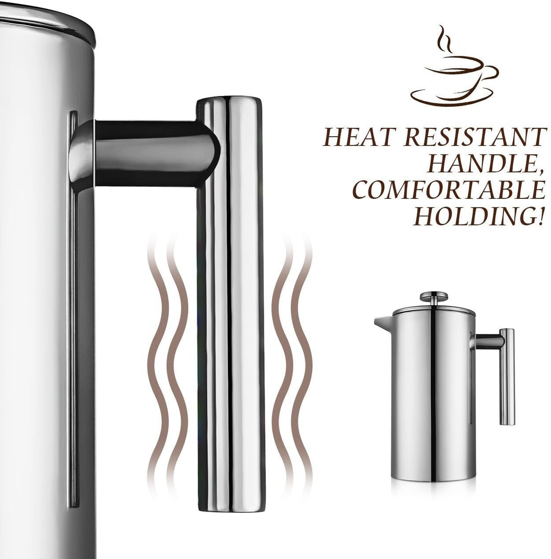 MaxMiuly Kaffeebereiter 1 Liter French Press, Doppelwandig Edelstahl Kaffeepresse Caffettiera, Therm
