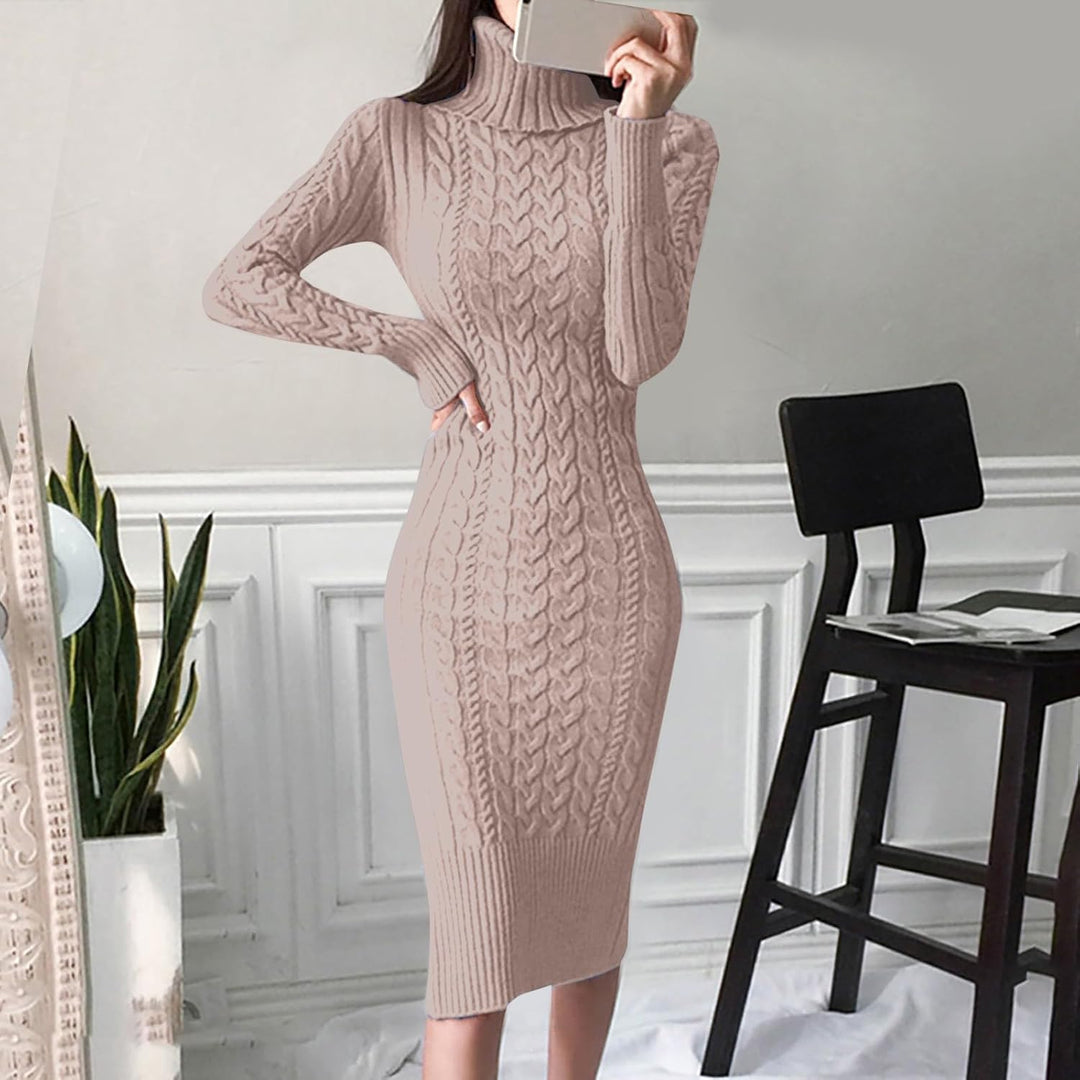 Generisch 2025- für Damen gestrickte figurbetonte Midi-Pullover-Kleider Cardigan Mit Damen (M)
