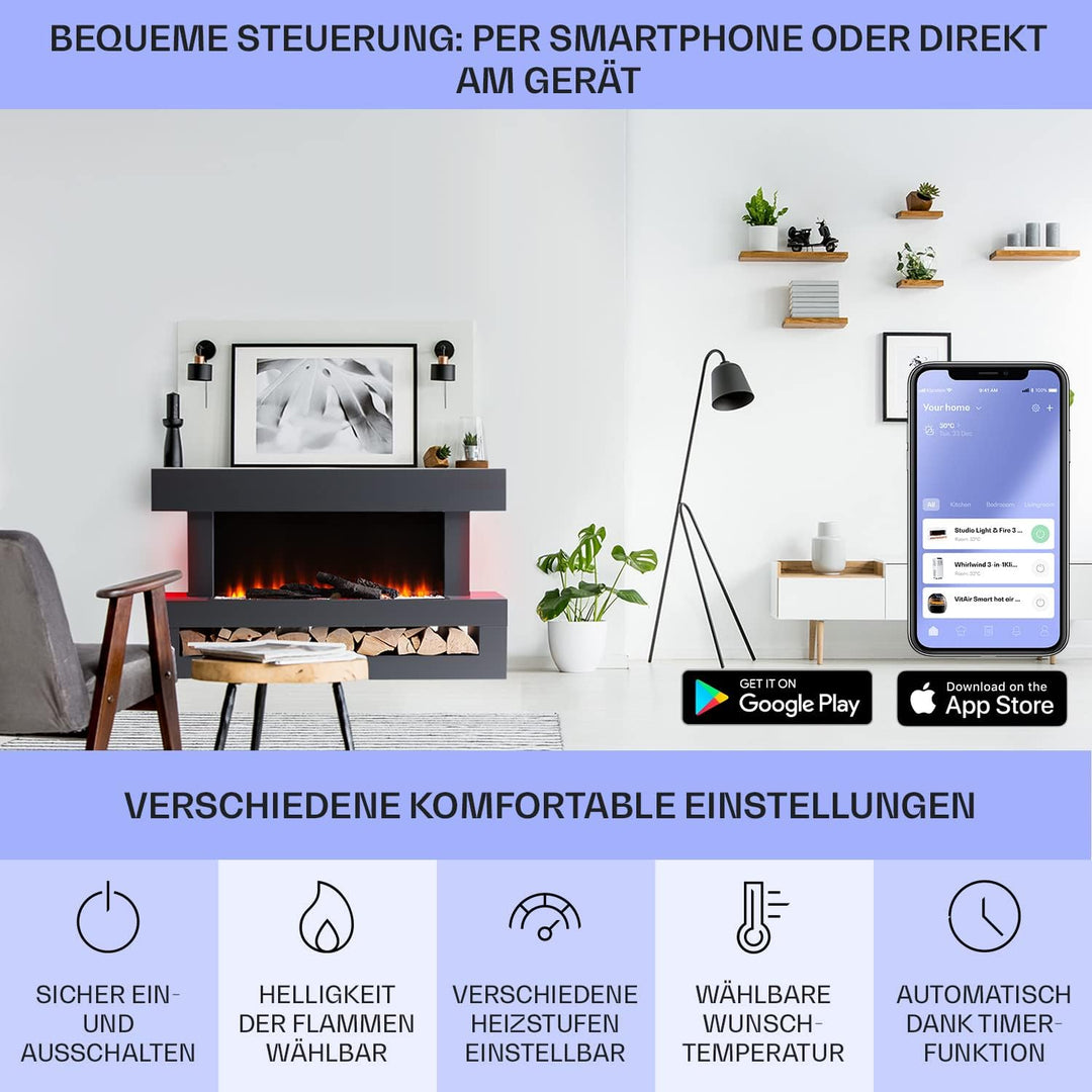 Klarstein Elektrokamin, Elektro Heizungen für Wohnzimmer & Innenräume, Elektrischer Kamin mit LED Fl