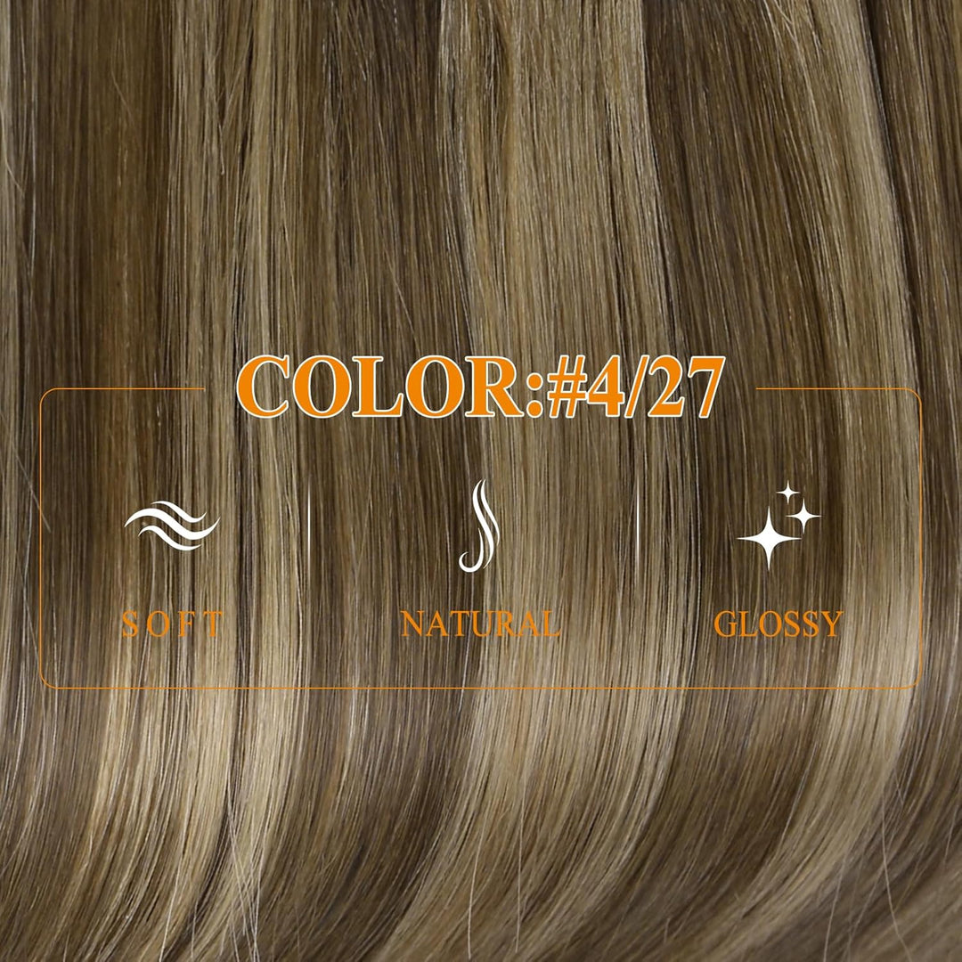 Easyouth Extensions Echthaar mit Draht Braun Haarteile Echthaar mit Draht Mittelbraun Mix Honig Blon