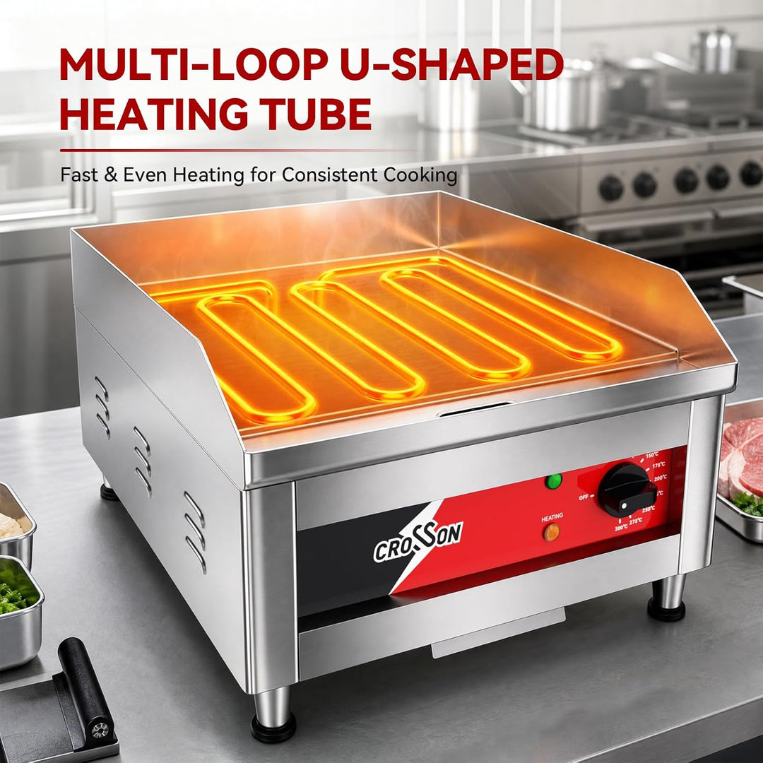 CROSSON 40 * 40CM Kommerzielle elektrische Arbeitsplattengrillplatte, flacher Grill mit antihaftbesc