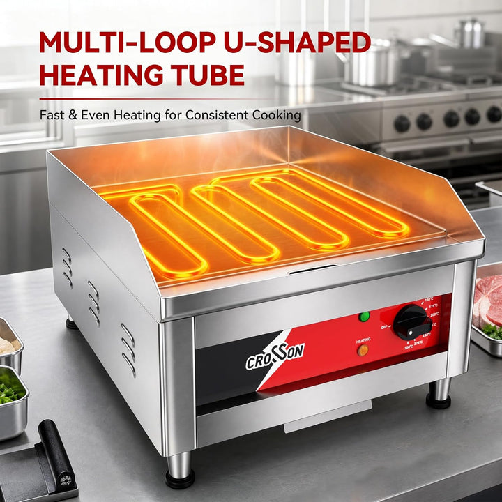 CROSSON 40 * 40CM Kommerzielle elektrische Arbeitsplattengrillplatte, flacher Grill mit antihaftbesc
