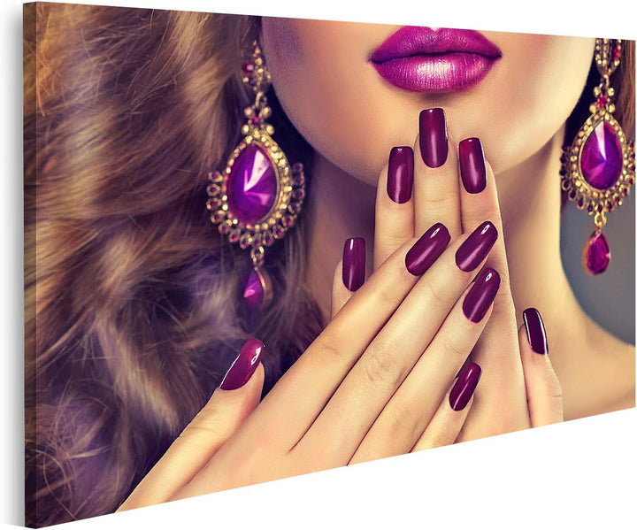 islandburner Bild auf Leinwand Luxus Mode Stil Nägel Maniküre Kosmetik Makeup Und Lockiges Haar Bild