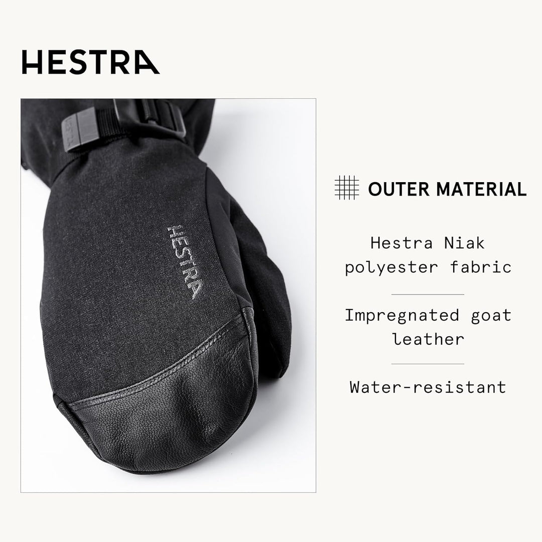 Hestra Unisex Puderhandschuh I Leder Fäustlinge für den Alltag Winter und Alpin Skifahren Schwarz 6,