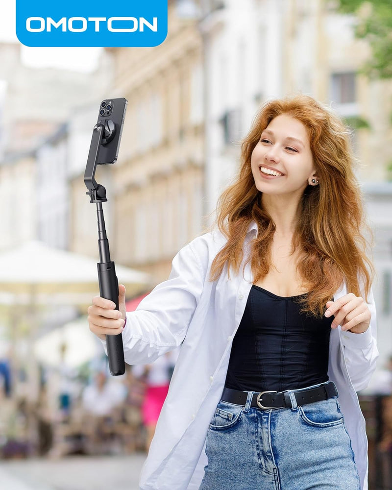 OMOTON O-Mag Selfie Stick Stativ, 360° Drehbar 64" Erweiterbar Handy-Stativ für MagSafe mit Drahtlos