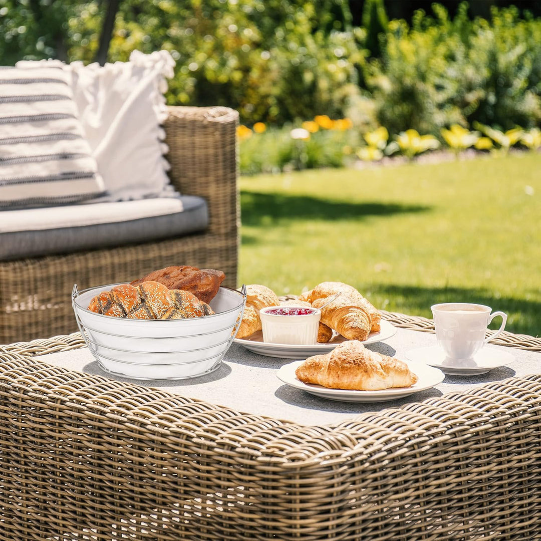 Relaxdays Brotkorb Metall, mit entnehmbarem Stoffeinsatz, rund, Frühstückskorb für Brot & Brötchen,