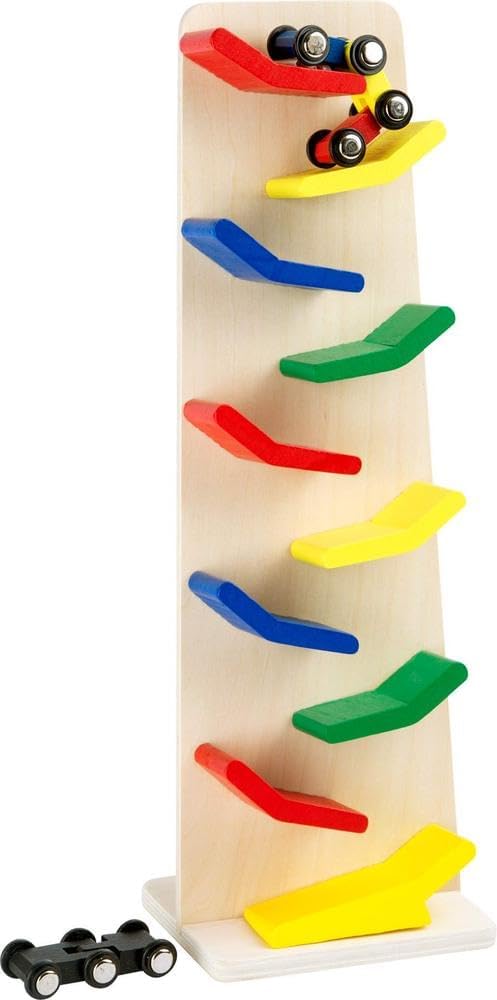 Small Foot Kaskadenturm „Zip-Zap“ aus Holz, 2 Holzfahrzeuge mit 2 Gliedern Sorgen für eine rasante A