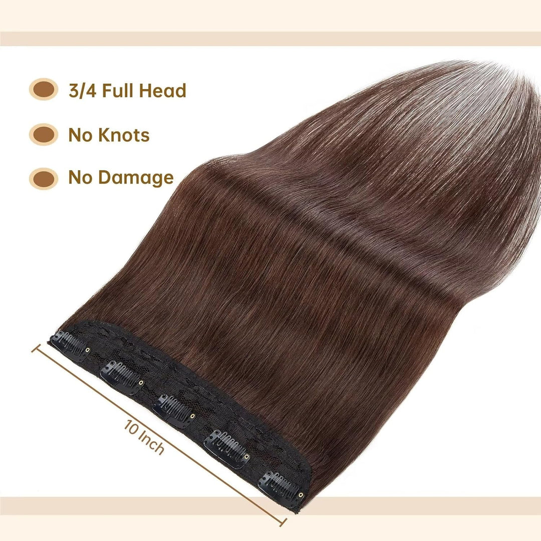 TESS Clip in Extensions Echthaar Braun 45 cm, Ein Stück Clip in Echthaar Haarverlängerung 5 Clips Re