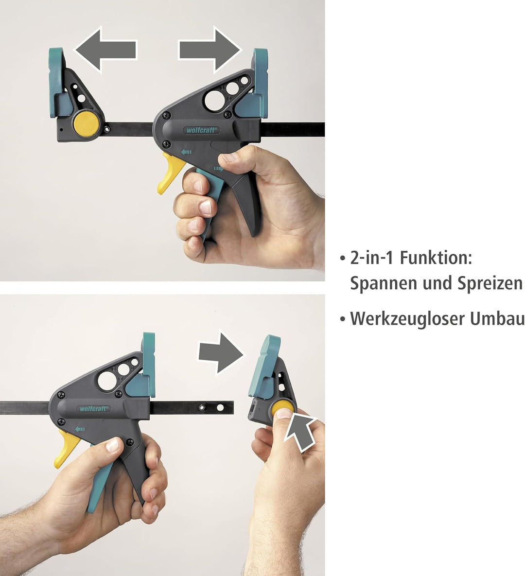 wolfcraft XL-Einhandzwingen-Set, 3-tlg. I 8624000 I Ermöglicht flexible Spannweiten von bis zu 1060