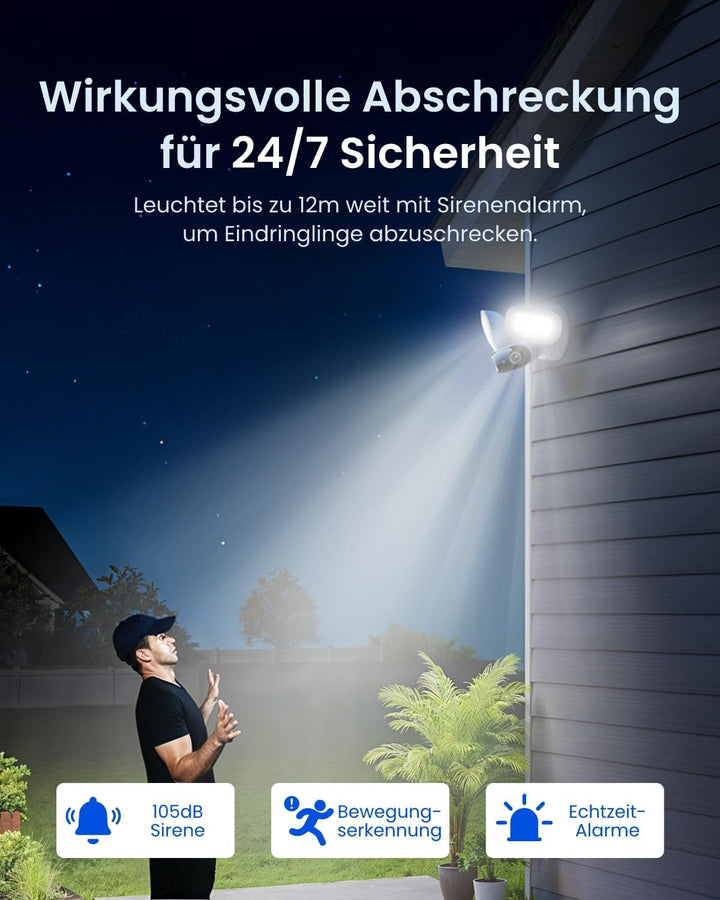 Reolink Elite Floodlight WiFi, 4K Wi-Fi 6 Überwachungskamera Aussen mit 3000 Lumen Flutlicht, Dimmba