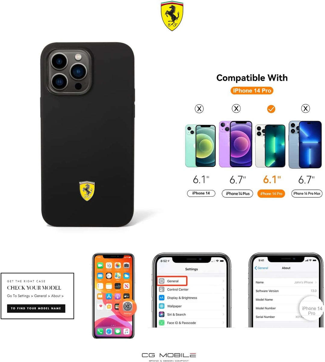 Ferrari FEHCP14LSIBBK hülle für 14 Pro 6,1" schwarz/Black hardcase Silicone Metal Logo, schwarz