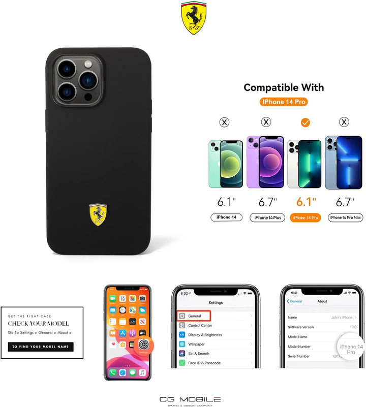 Ferrari FEHCP14LSIBBK hülle für 14 Pro 6,1" schwarz/Black hardcase Silicone Metal Logo, schwarz