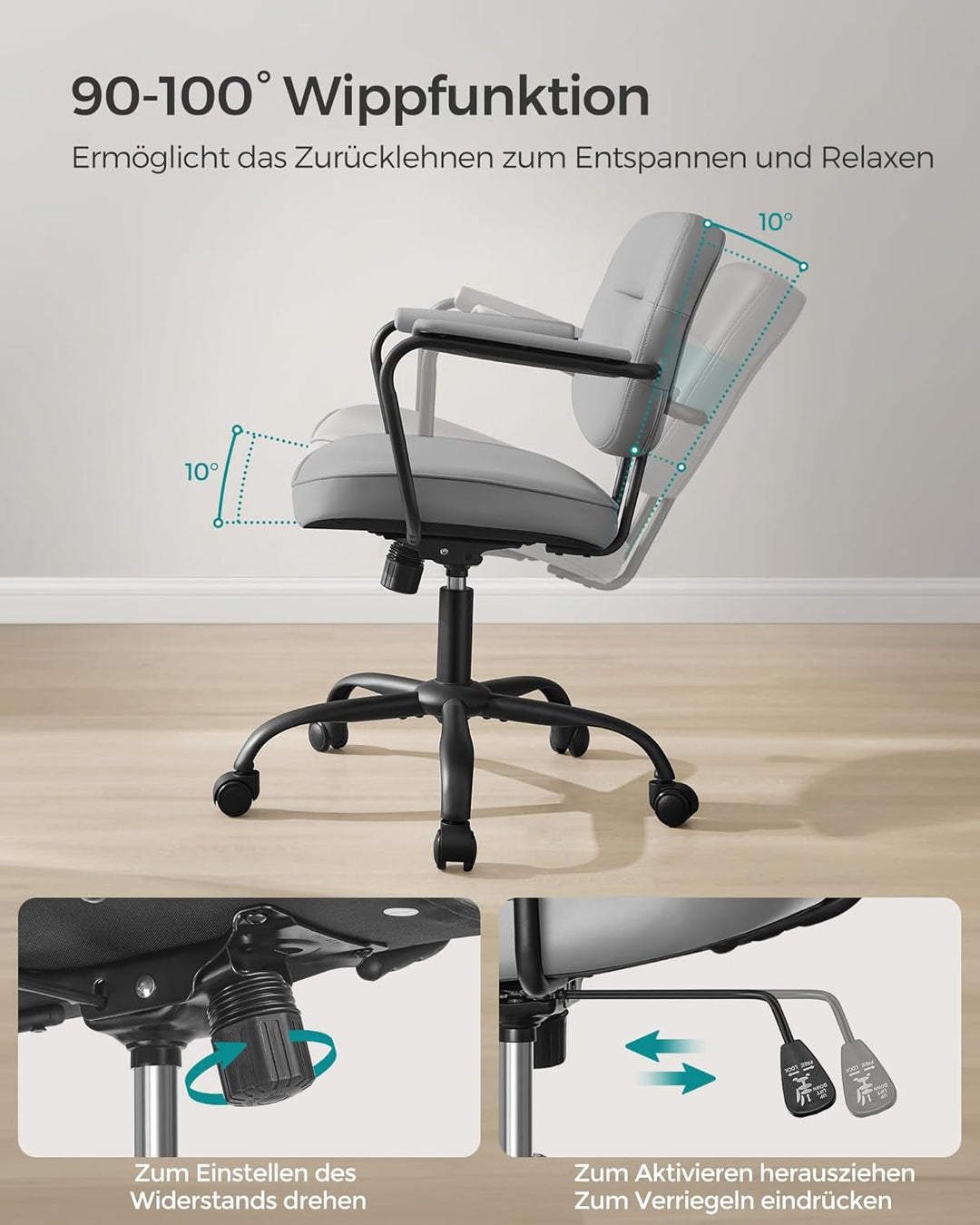 SONGMICS Homeoffice-Stuhl, Schreibtischstuhl, Schminkstuhl, PU, Drehstuhl, ergonomischer Bürostuhl,
