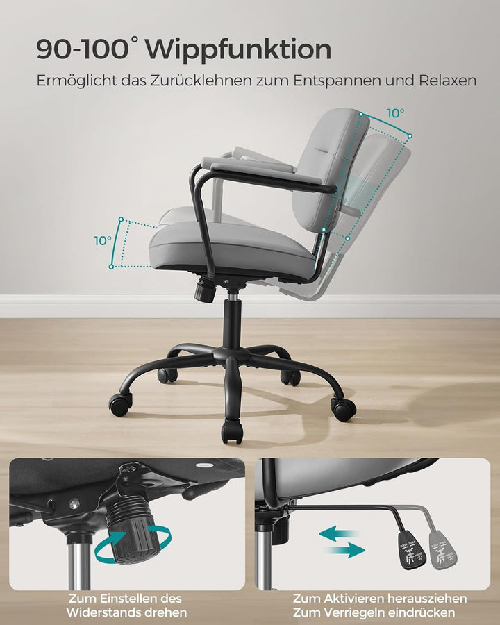 SONGMICS Homeoffice-Stuhl, Schreibtischstuhl, Schminkstuhl, PU, Drehstuhl, ergonomischer Bürostuhl,