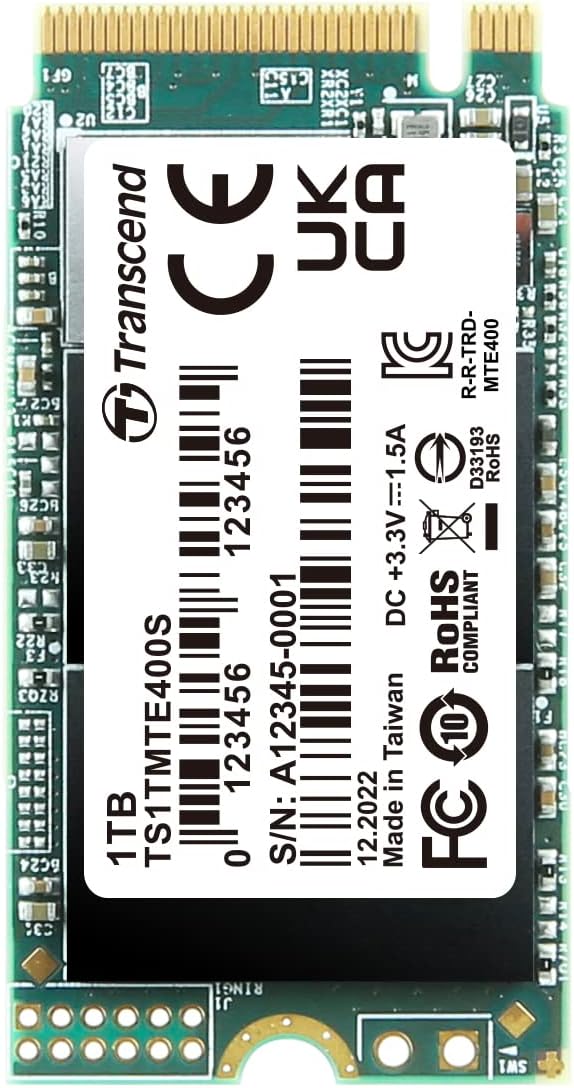 Transcend MTE400S 1 TB NVMe PCIe Gen3 x4 M.2 2242 Internal Solid State Drive (SSD) 3D TLC NAND (TS1T