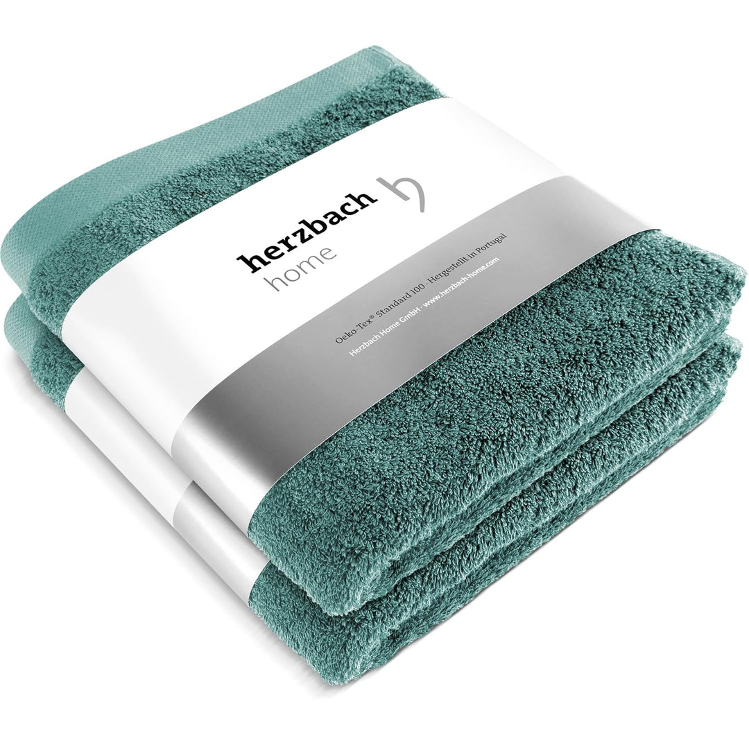 herzbach home Premium Handtücher 50 x 100 cm 2er-Set (Ozeangrün) – Hochwertige, weiche & saugstarke