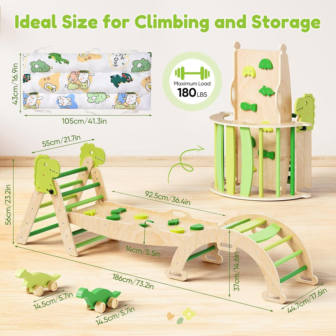 Klettergerüst Indoor,9-in-1 Montessori Indoor Spielset,Stabiles Birkenholz Klettergerüst mit Rutsche
