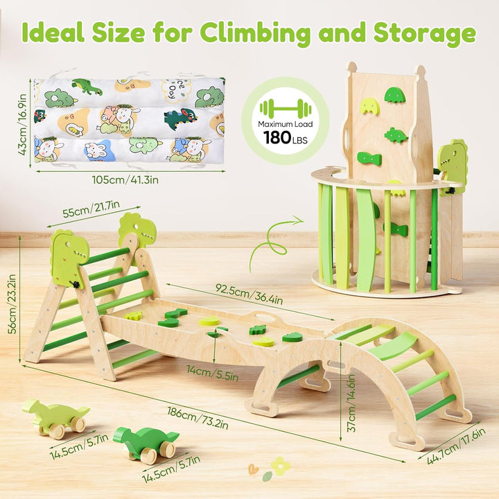Klettergerüst Indoor,9-in-1 Montessori Indoor Spielset,Stabiles Birkenholz Klettergerüst mit Rutsche
