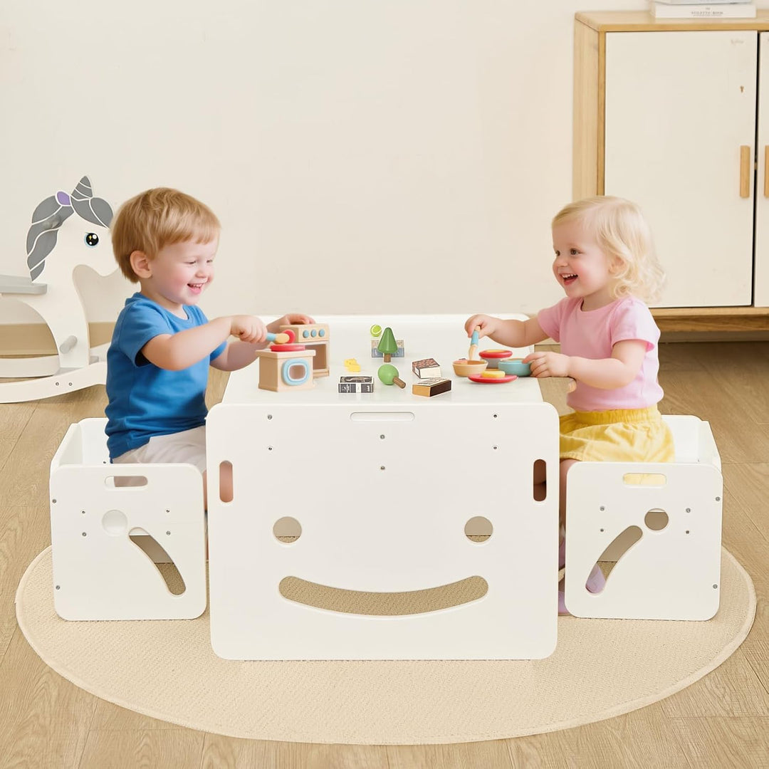 FUNLIO Montessori Höhenverstellbares kindertisch mit 2 stühlen für 1-3 Jährige, hochwertiger Massivh