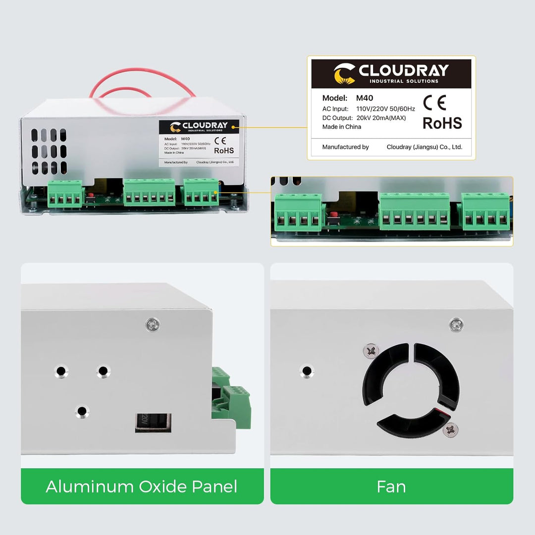 Cloudray 40W CO2 Laser Netzteil für CO2 Laserröhre, Laser Power Supply für CO2 Laser Gravur Maschine