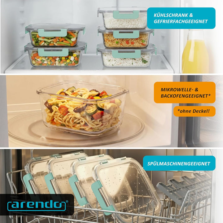 Arendo - Glas Frischhaltedosen Vorratsdosen für Lebensmittel mit Deckel luftdicht - 5er Set - 1000 m