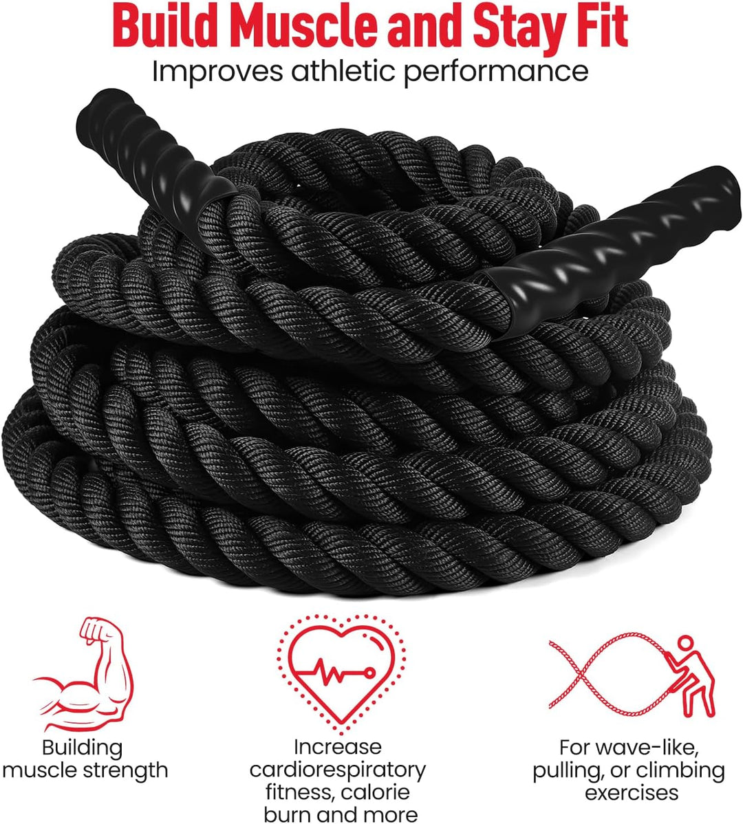 Ultrasport Battle Rope, Seillänge 3,8 cm Durchmesser, hochwertiges Schlagseil für Kraftausdauer & Mu