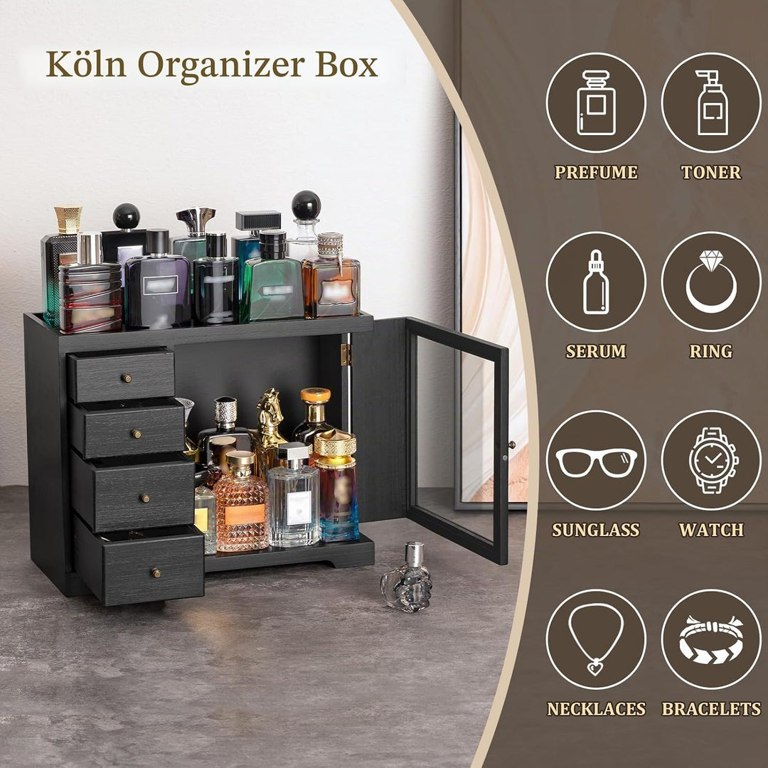 Parfüm Organizer, Holz Herren Parfüm Ständer mit Schublade, Parfüm Regal mit Transparent Sichtbarer