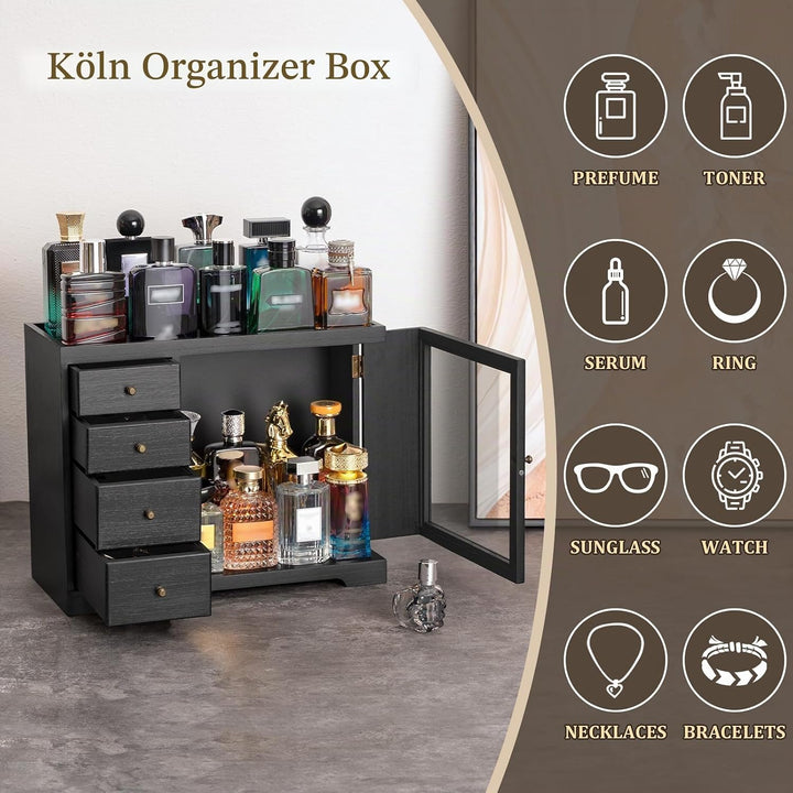 Parfüm Organizer, Holz Herren Parfüm Ständer mit Schublade, Parfüm Regal mit Transparent Sichtbarer