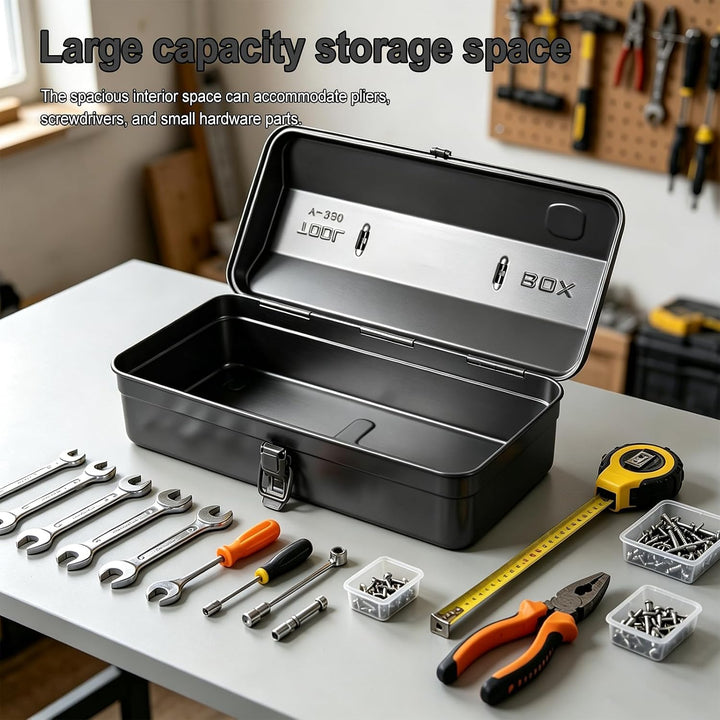 Werkzeugkoffer Metall Werkzeugbox Grosse Grösse 37×16×12cm, Robust Langlebig Metall Werkzeugkasten,