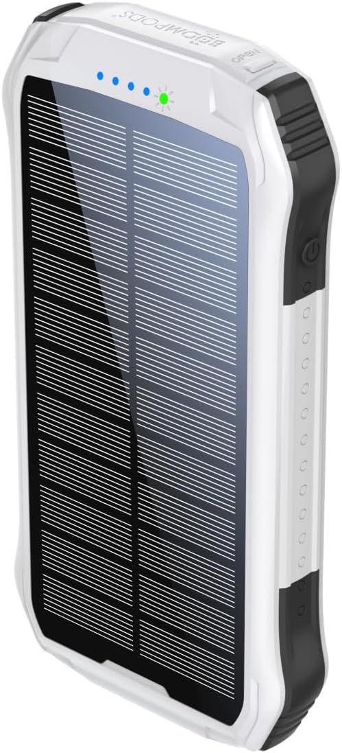 Boompods Neutron 10000mAh Power Bank Solar, tragbares Ladegerät, Solar Powerbank mit Schnellladefunk
