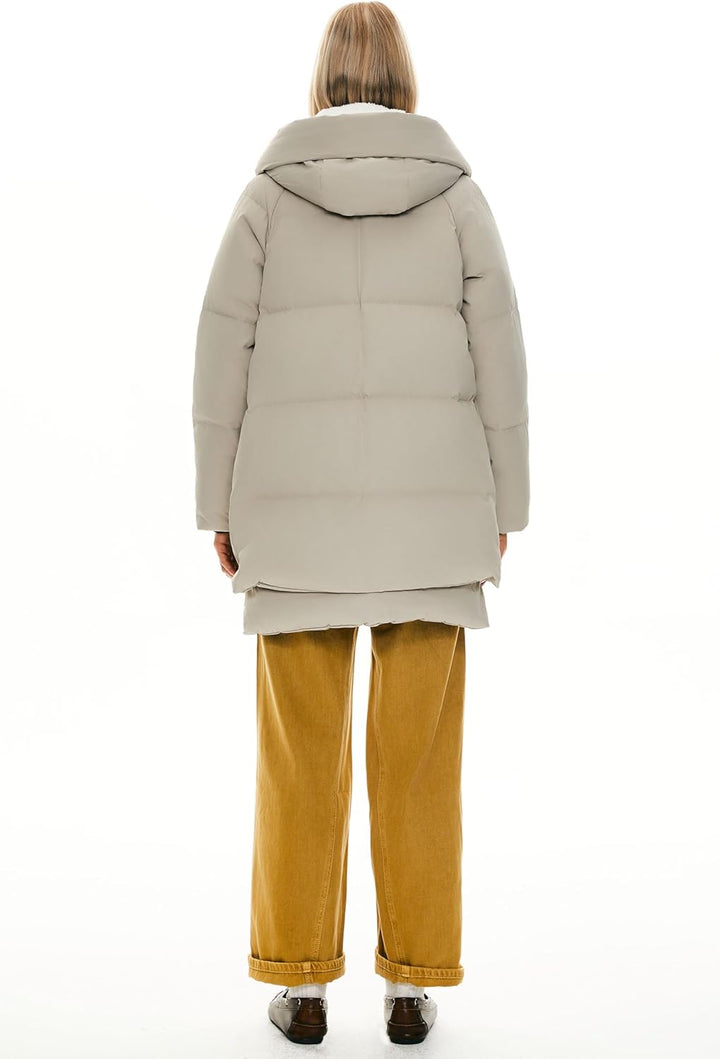 Orolay Winterjacke Damen Verdickte Warme Outdoor Daunenjacke für Damen mit Kapuze, S Beige