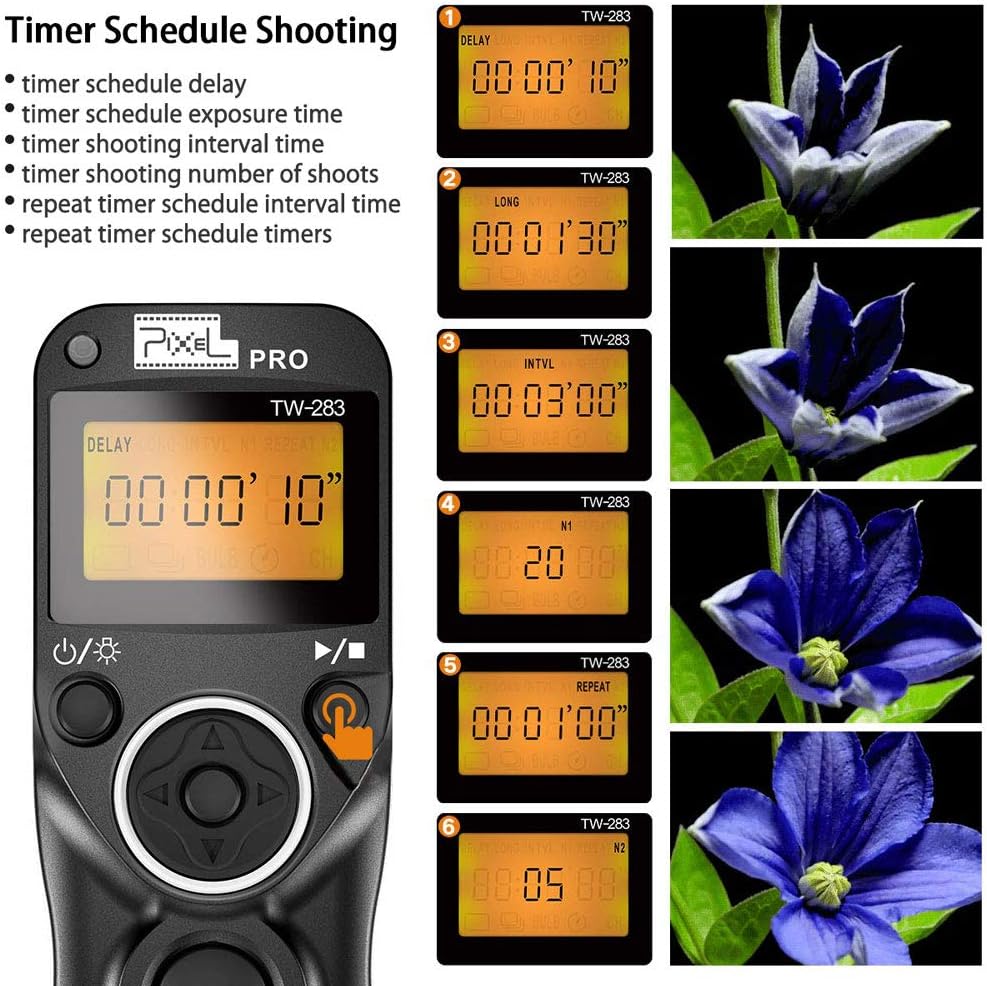 Fernauslöser Kompatibel für Nikon, PIXEL TW-283 DC2 Funk Fernauslöser Kabellos Drahtauslöser Timer F