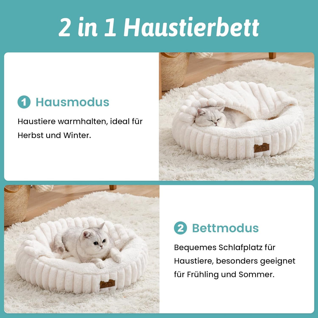 Winter-Katzenbett mit Decke, Flauschig Donut-Hundebetten für kleine Hunde, Warme Anti-Angst-Katzenhö