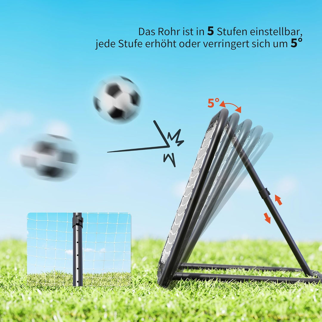 HOMCOM Rebounder für Fussball, 78 x 84 cm Prellwand mit Heringen, verstellbar in 5 Stufen, tragbar,