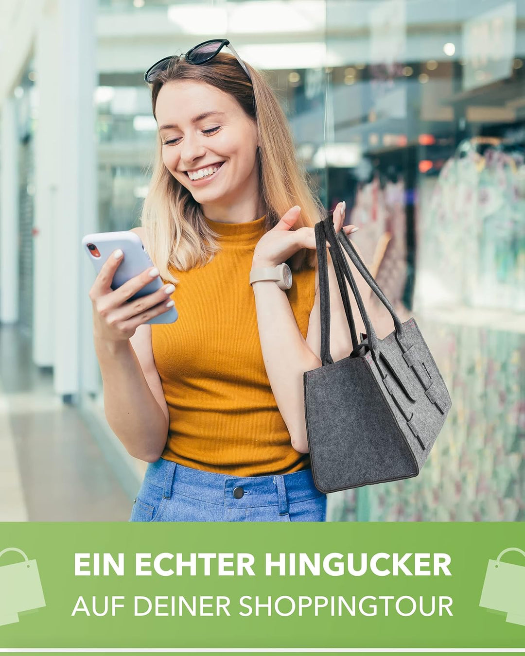 Tebewo Handtasche,Shopping Bag aus Filz, verschliessbare Einkaufs-Tasche mit Henkel, Einkaufskorb, f