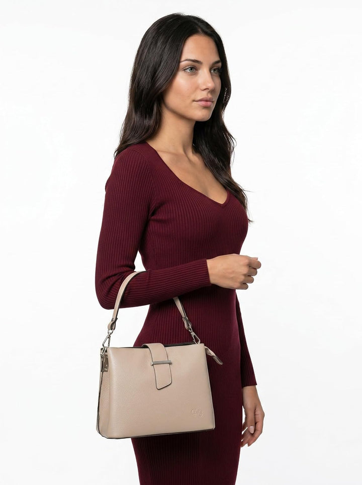 Handtasche Echt Leder Damen Made in Italy, Tragetasche, Umhängetasche, Abendtasche aus Leder 021791