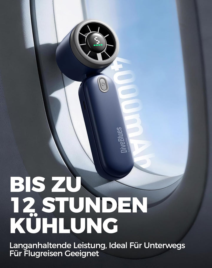 Diveblues 3-in-1 Handventilator Turbo Ventilator mit 4000mAh USB-Akku Aufladbar, 5 Stufen, Faltbar T