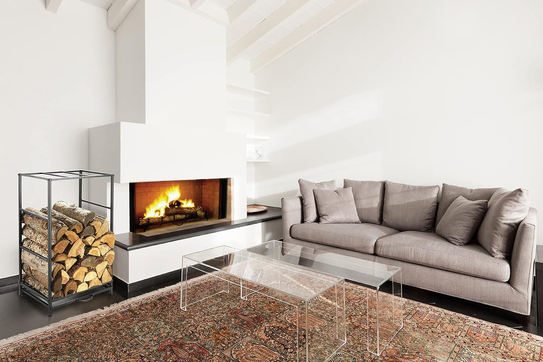 Kobolo Modernes Kaminholzregal aus Metall 80 cm hoch schwarz lackiert 50 x 32 x 80 cm, 50 x 32 x 80