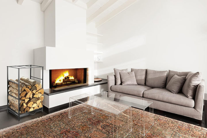 Kobolo Modernes Kaminholzregal aus Metall 80 cm hoch schwarz lackiert 50 x 32 x 80 cm, 50 x 32 x 80