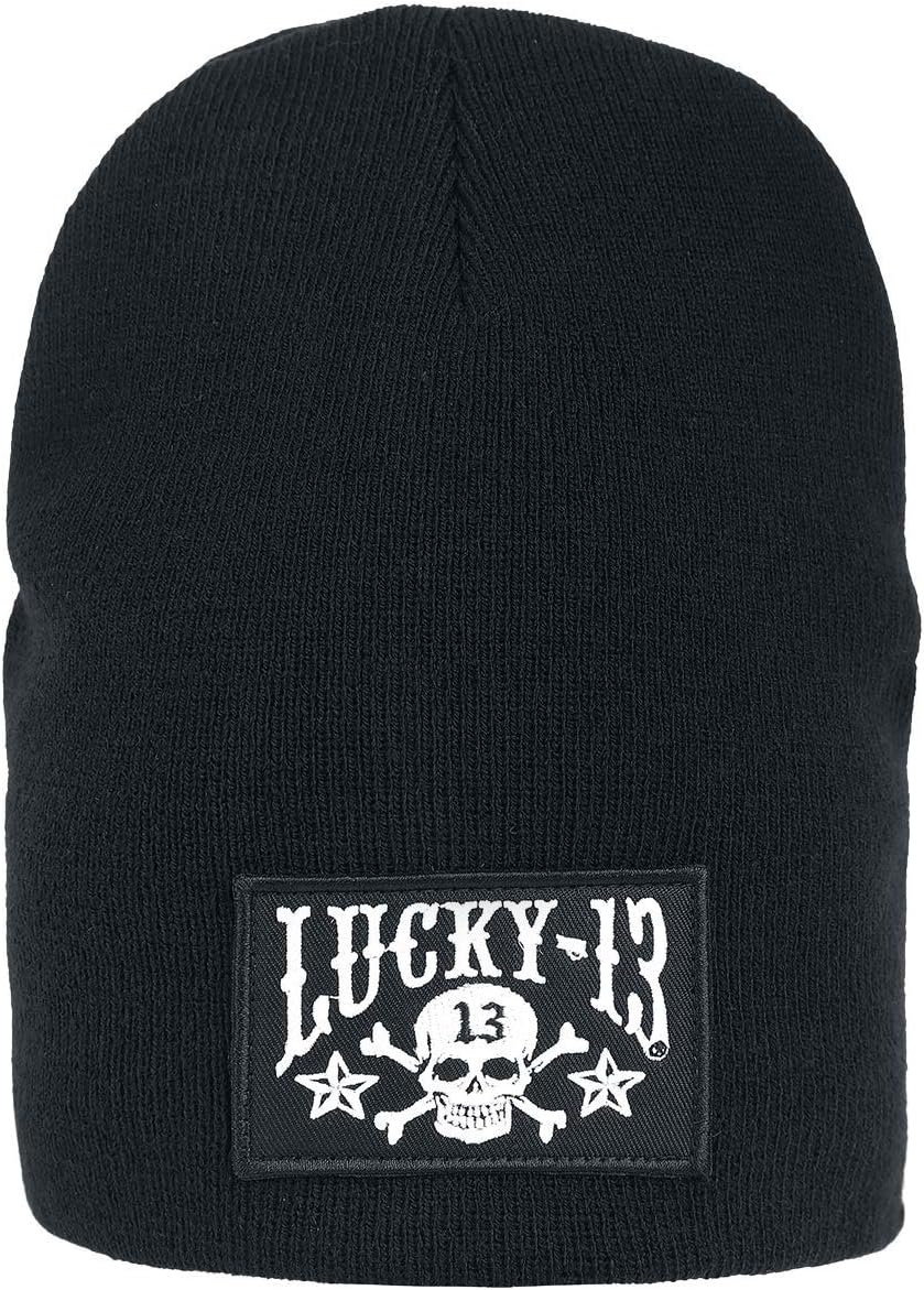 Unbekannt Lucky 13 Skull Stars Patch Beanie Mütze schwarz