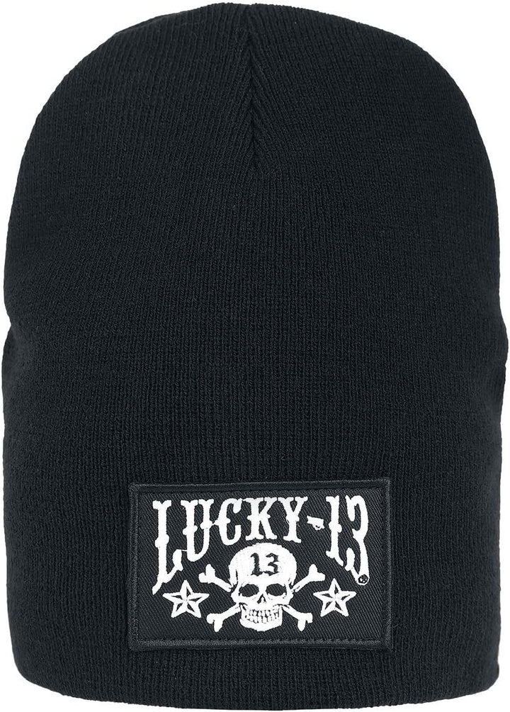 Unbekannt Lucky 13 Skull Stars Patch Beanie Mütze schwarz