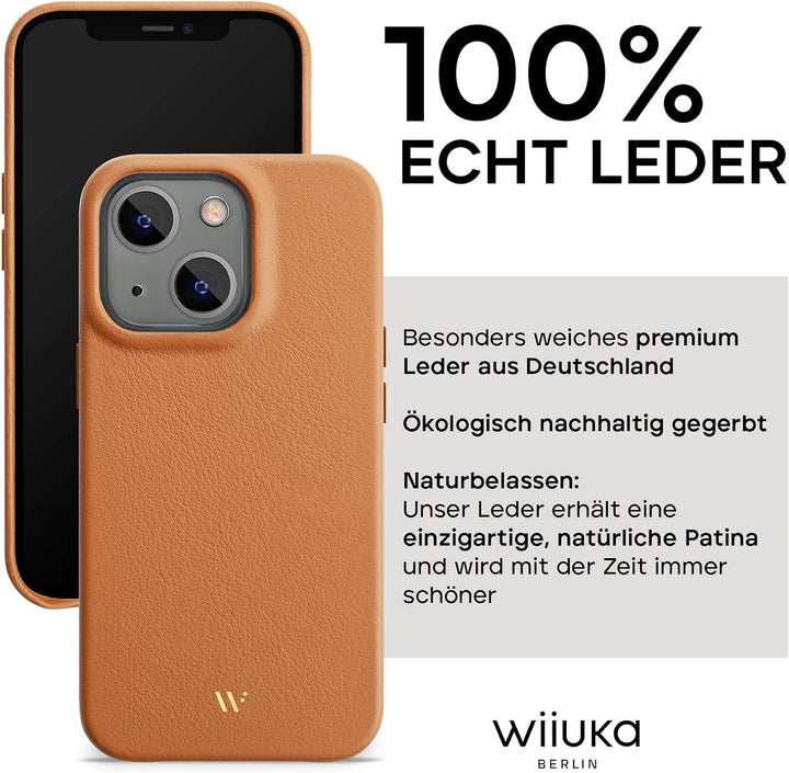 WIIUKA Hülle für iPhone 14 Plus, Leder aus Deutschland, Lederhülle extra Dünn, Premium Handyhülle, C