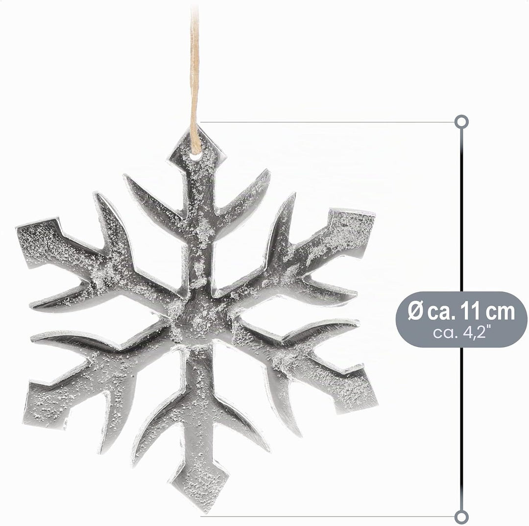 com-four® 6X Hängedeko Schneeflocke - Dekofigur aus vernickeltem Aluminium - weihnachtliches und Ele