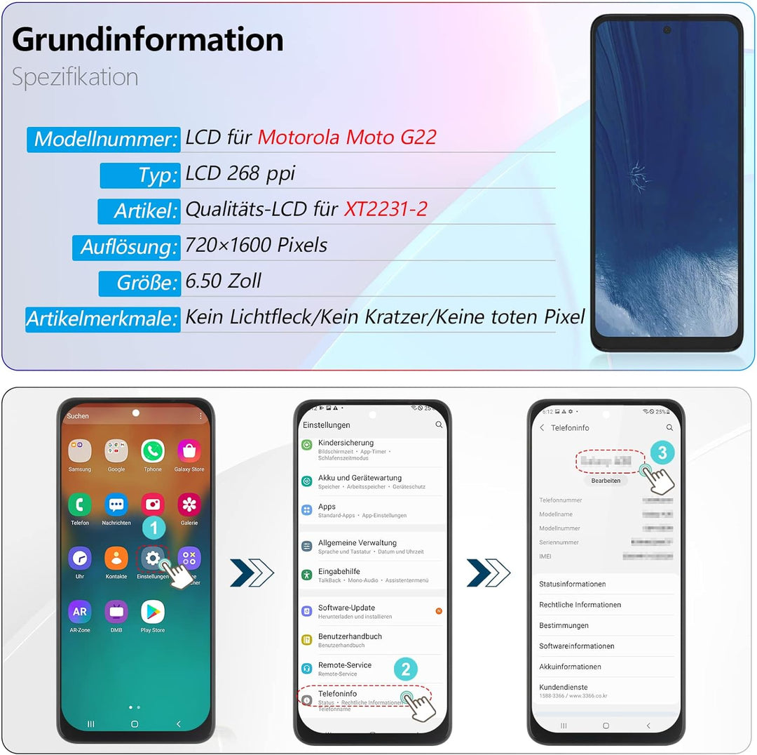 RongZy Display für Motorola Moto G22/E32/E32s LCD Bildschirmersatz Digitizer Touchscreen Montiert Er