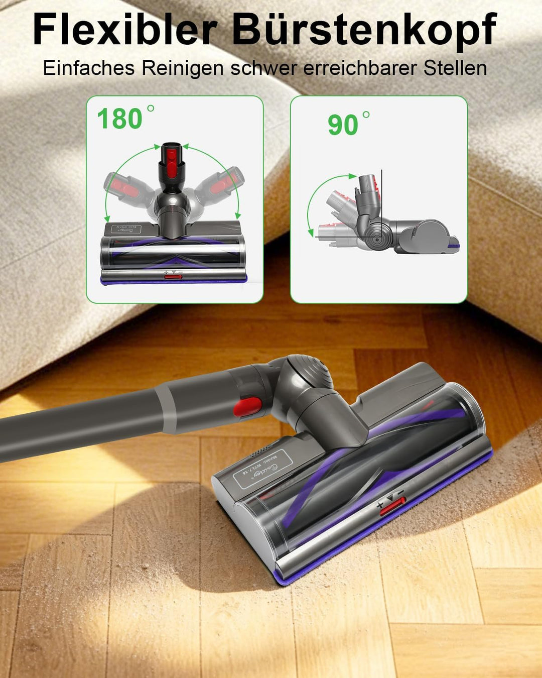 Waitley Bürste kompatibel mit Dyson V7 V8 V10 V11 V15 Staubsauger, Elektrische Bürste mit LED-Leucht