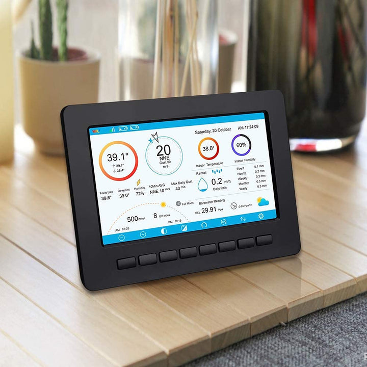 Ecowitt Wireless Wi-Fi Wetterstation - Digitale Wettervorhersage mit 7 Zoll TFT Bildschirm, Regenmes