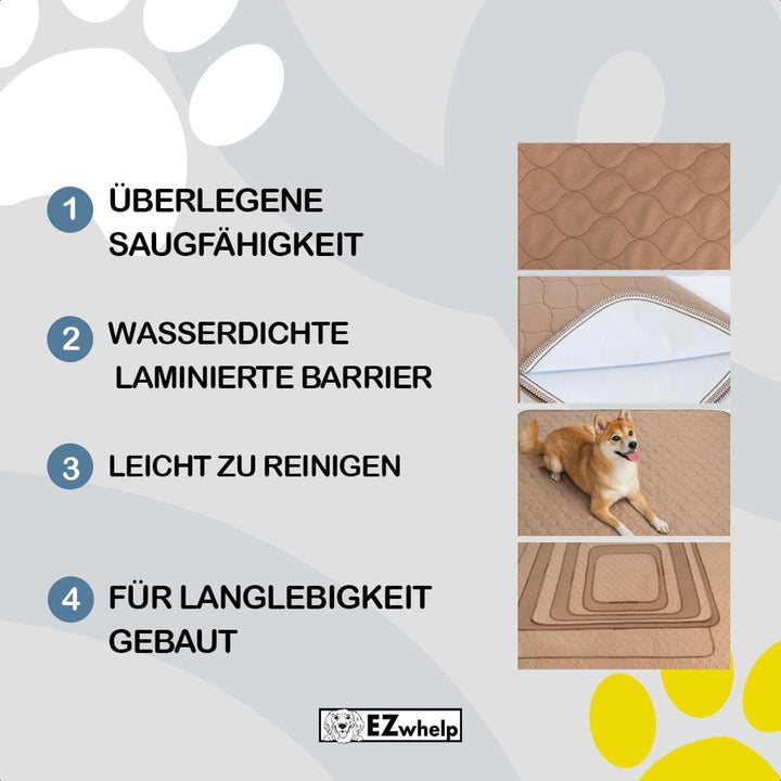 EZwhelp Wiederverwendbare Inkontinenzunterlage Waschbar für Hunde | Wasserfeste PIPI Matten für Hund